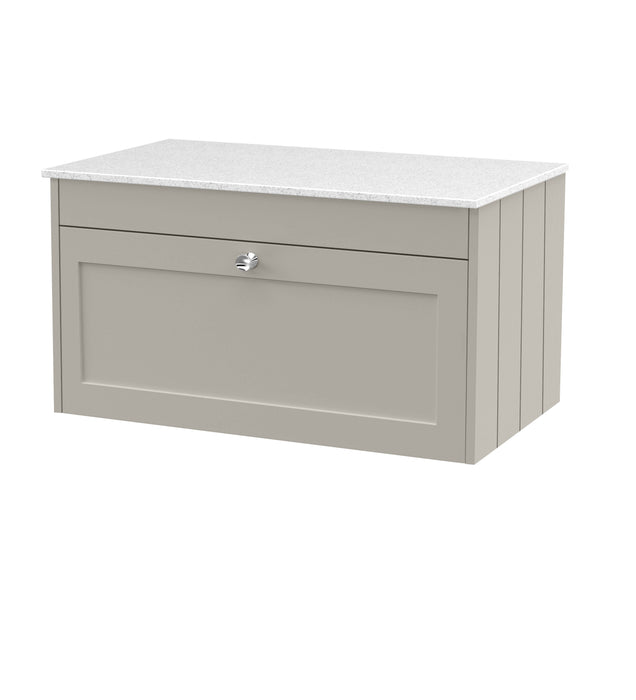 Old London Ashwick Pebble Grey 800mm Wall Hung 1-Drawer Unit with Marble Top