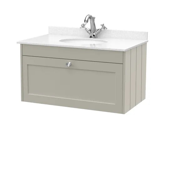 Old London Ashwick Pebble Grey 800mm Wall Hung 1-Drawer Unit With Marble Top 1 Tap Hole