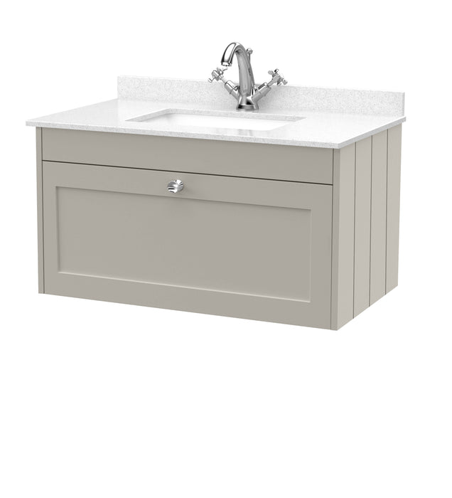 Old London Ashwick Pebble Grey 800mm Wall Hung 1-Drawer Unit With Marble Top 1 Tap Hole
