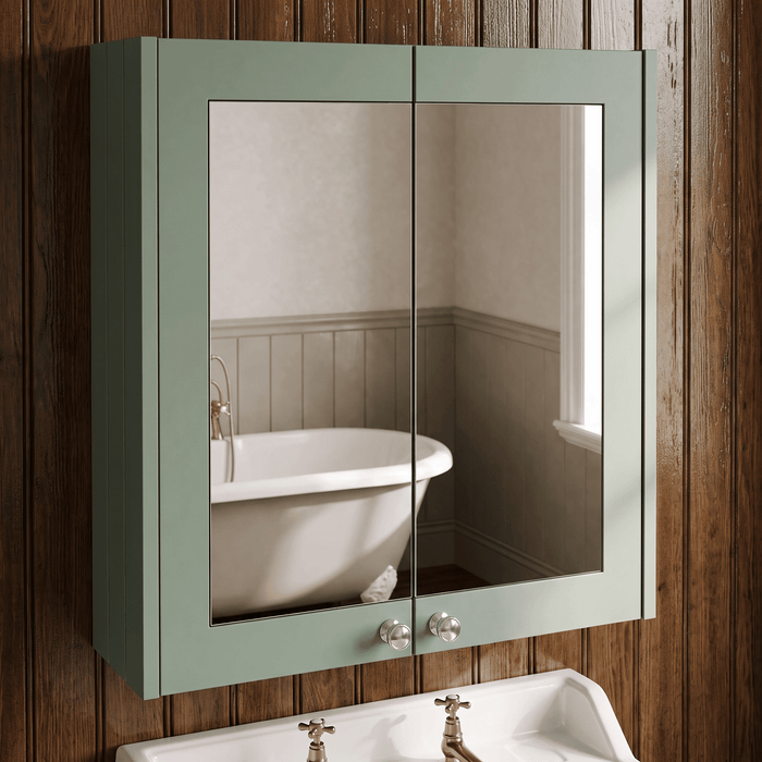 Old London Ashwick 600mm Satin Green Wall Hung Mirror Cabinet