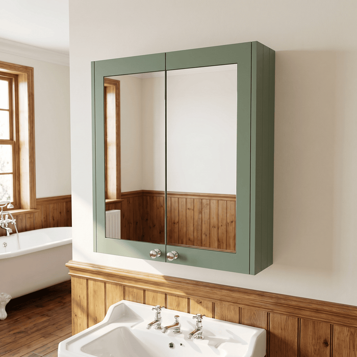 Old London Ashwick 600mm Satin Green Wall Hung Mirror Cabinet