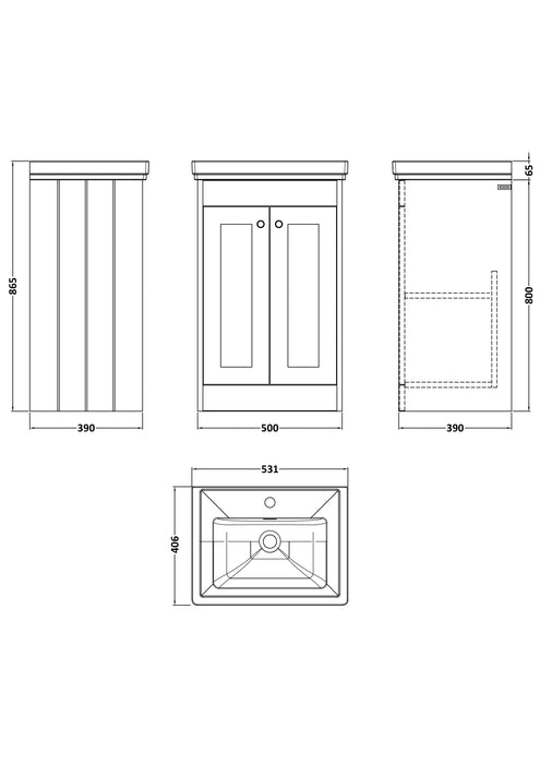Old London Ashwick Satin Green 500mm Floorstanding 2-Door Unit