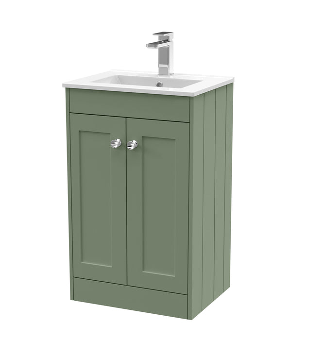 Old London Ashwick Satin Green 500mm Floorstanding 2-Door Unit With Minimalist Basin