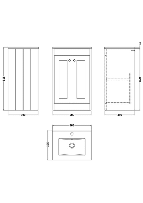 Old London Ashwick Satin Green 500mm Floorstanding 2-Door Unit With Minimalist Basin