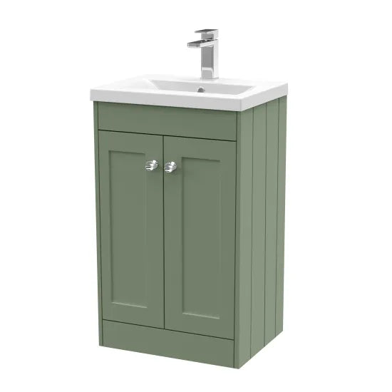 Old London Ashwick Satin Green 500mm Floorstanding 2-Door Unit With Mid-Edged Basin