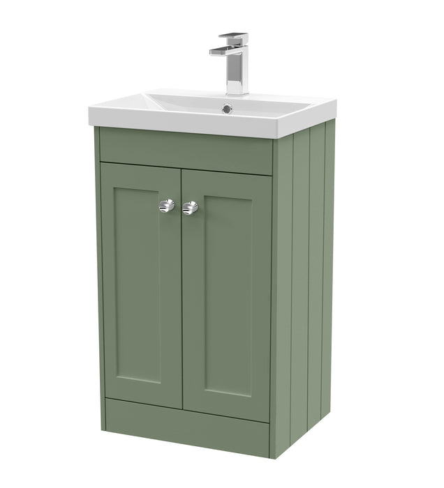 Old London Ashwick Satin Green 500mm Floorstanding 2-Door Unit With Thin-Edged Basin