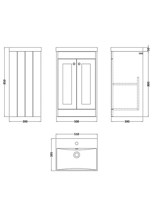 Old London Ashwick Satin Green 500mm Floorstanding 2-Door Unit With Thin-Edged Basin