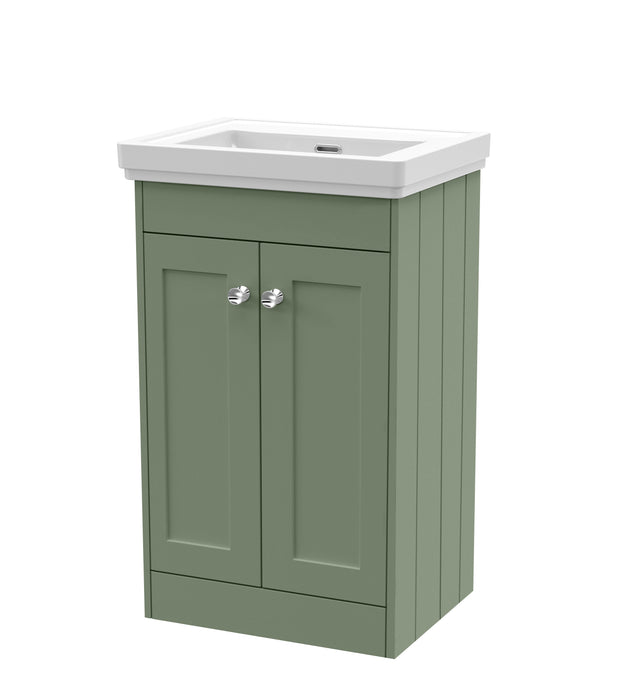 Old London Ashwick Satin Green 500mm Floorstanding 2-Door Unit With Basin No Tap Hole