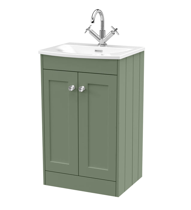 Old London Ashwick Satin Green 500mm Floorstanding 2-Door Unit With Curved Basin