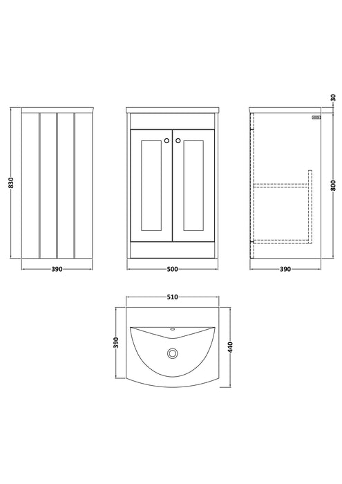Old London Ashwick Satin Green 500mm Floorstanding 2-Door Unit With Curved Basin