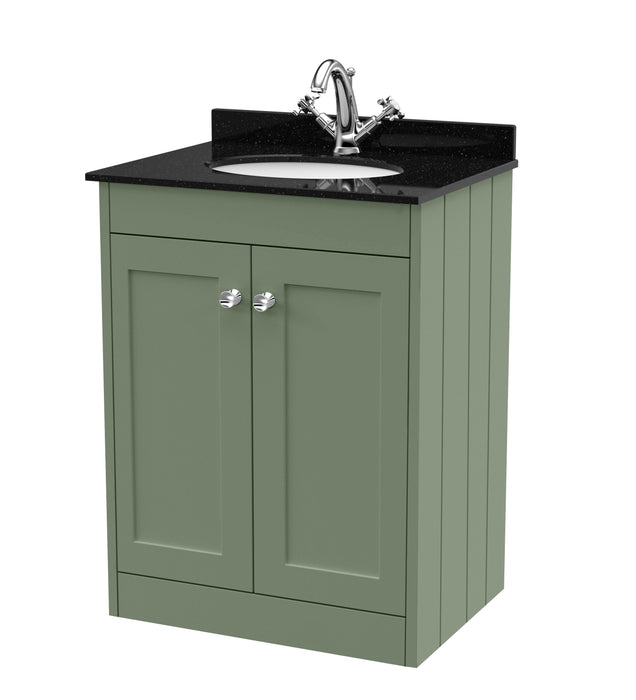 Old London Ashwick Satin Green 600mm Floorstanding 2-Door Unit With Marble Top 1 Tap Hole