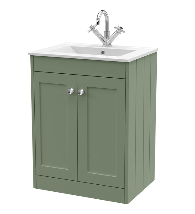 Old London Ashwick Satin Green 600mm Floorstanding 2-Door Unit With Basin 1 Tap Hole