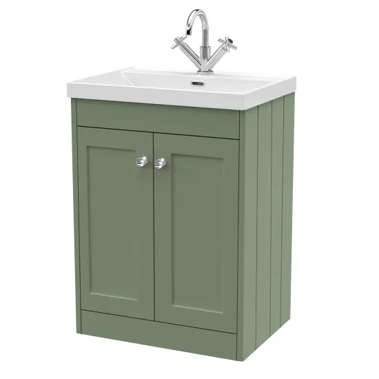 Old London Ashwick Satin Green 600mm Floorstanding 2-Door Unit With Basin 1 Tap Hole