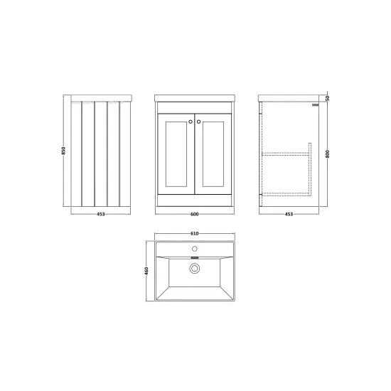 Old London Ashwick Satin Green 600mm Floorstanding 2-Door Unit With Basin 1 Tap Hole