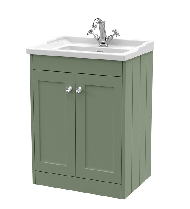 Old London Ashwick Satin Green 600mm Floorstanding 2-Door Unit With Basin 1 Tap Hole