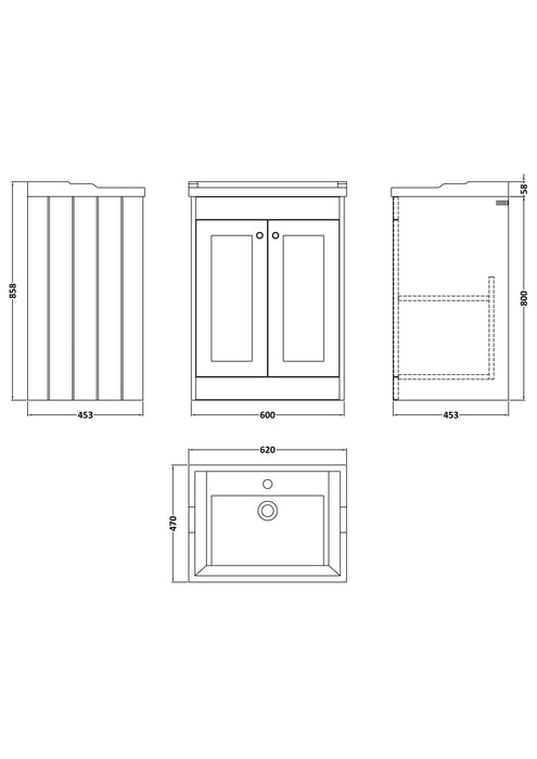 Old London Ashwick Satin Green 600mm Floorstanding 2-Door Unit With Basin 1 Tap Hole