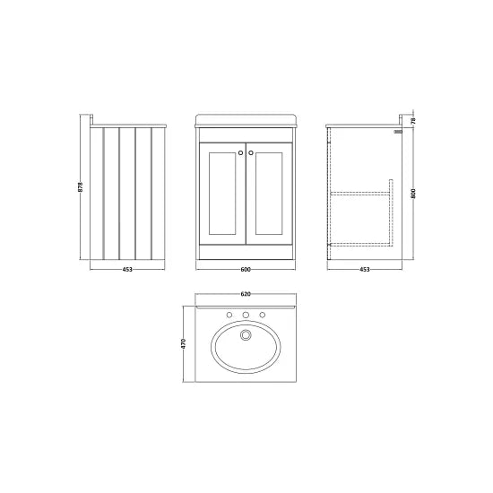 Old London Ashwick Satin Green 600mm Floorstanding 2-Door Unit With Marble Top 3 Tap Hole