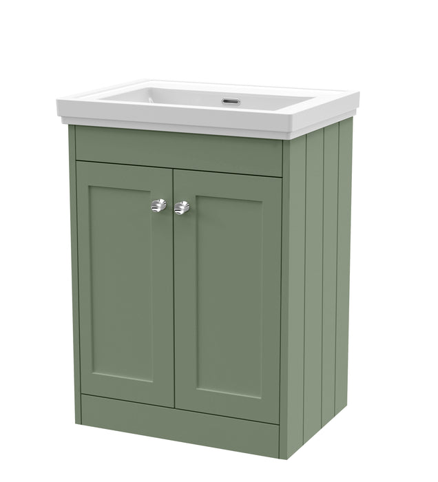 Old London Ashwick Satin Green 600mm Floorstanding 2-Door Unit With Basin No Tap Hole