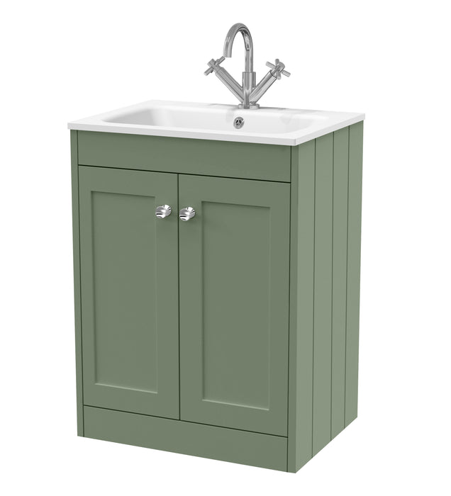 Old London Ashwick Satin Green 600mm Floorstanding 2-Door Unit With Stone Basin 1 Tap Hole