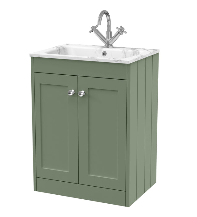 Old London Ashwick Satin Green 600mm Floorstanding 2-Door Unit With Stone Basin 1 Tap Hole