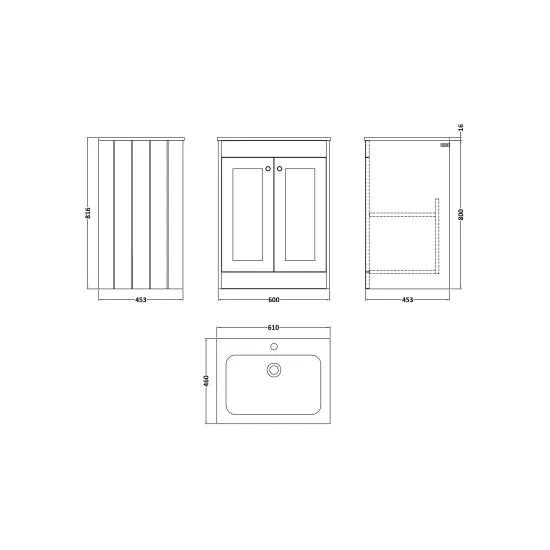 Old London Ashwick Satin Green 600mm Floorstanding 2-Door Unit With Stone Basin 1 Tap Hole