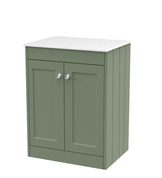 Old London Ashwick Satin Green 600mm Floorstanding 2-Door Unit With Marble Top