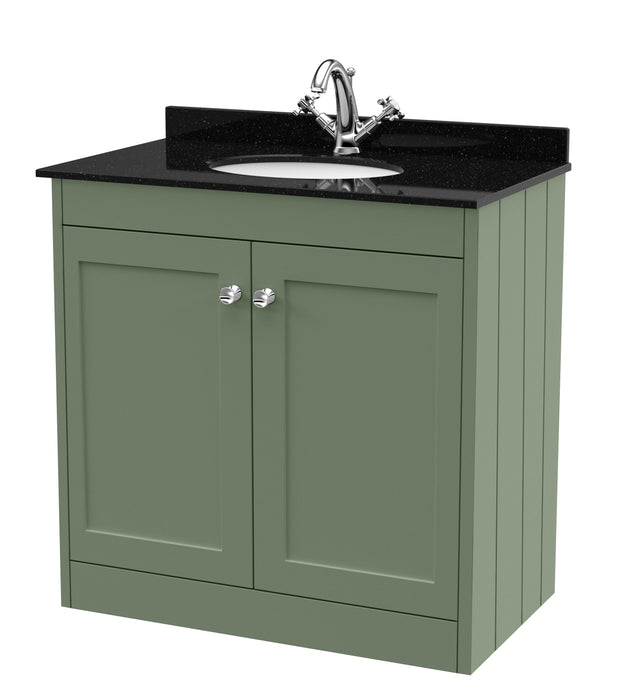 Old London Ashwick Satin Green 800mm Floorstanding 2-Door Unit With Marble Top