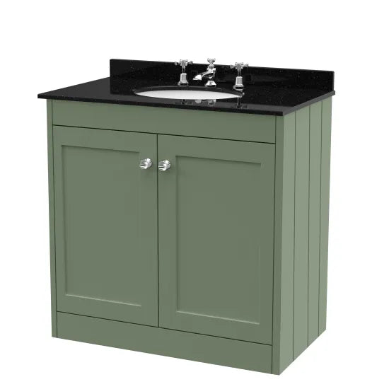 Old London Ashwick Satin Green 800mm Floorstanding 2-Door Unit With Marble Top