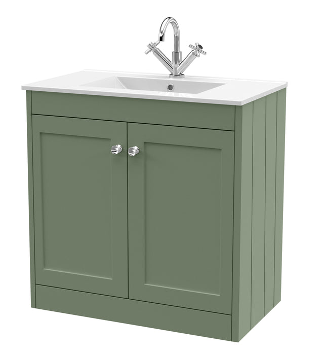 Old London Ashwick Satin Green 800mm Floorstanding 2-Door Unit With Basin 1 Tap Hole