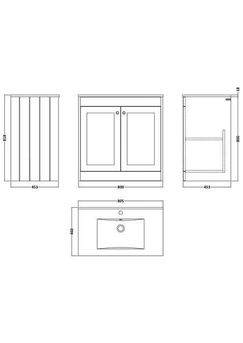 Old London Ashwick Satin Green 800mm Floorstanding 2-Door Unit With Basin 1 Tap Hole