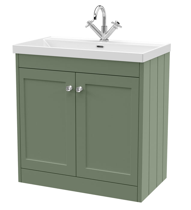 Old London Ashwick Satin Green 800mm Floorstanding 2-Door Unit With Basin 1 Tap Hole