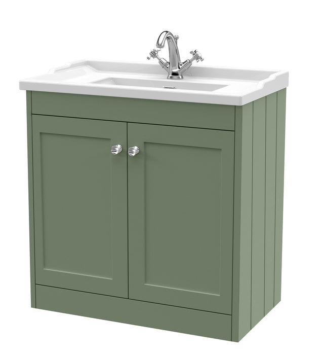 Old London Ashwick Satin Green 800mm Floorstanding 2-Door Unit With Basin 1 Tap Hole