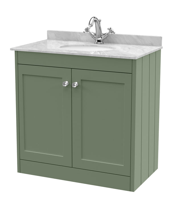 Old London Ashwick Satin Green 800mm Floorstanding 2-Door Unit With Marble Top 1 Tap Hole