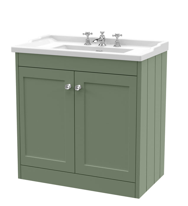 Old London Ashwick Satin Green 800mm Floorstanding 2-Door Unit With Basin 3 Tap Hole