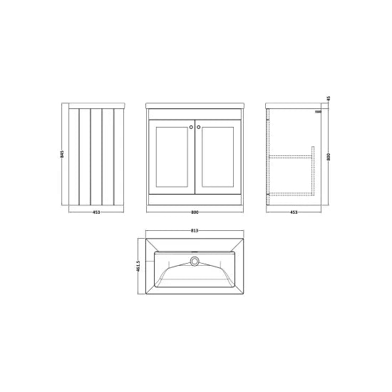 Old London Ashwick Satin Green 800mm Floorstanding 2-Door Unit With Basin