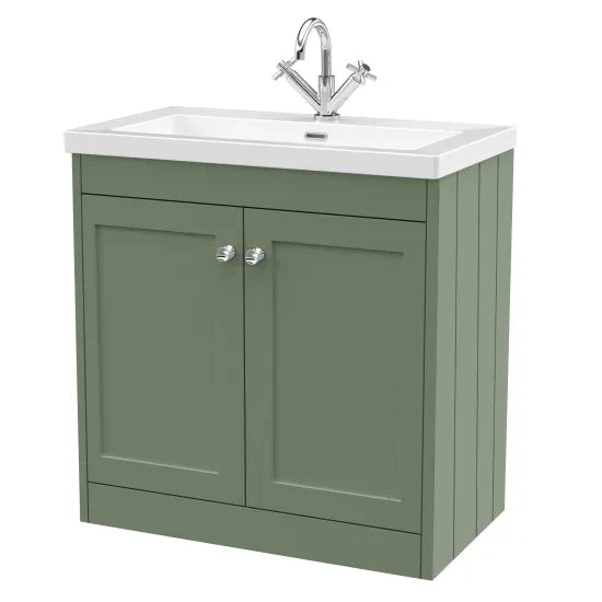 Old London Ashwick Satin Green 800mm Floorstanding 2-Door Unit With Basin