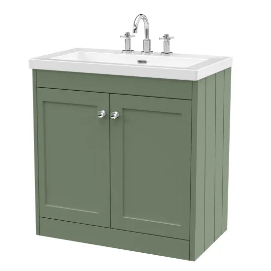 Old London Ashwick Satin Green 800mm Floorstanding 2-Door Unit With Basin