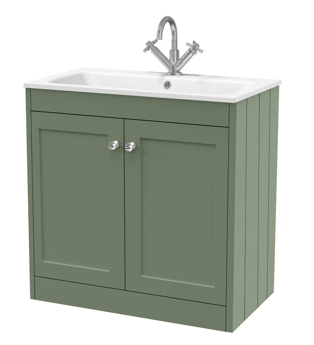 Old London Ashwick Satin Green 800mm Floorstanding 2-Door Unit With Stone Basin 1 Tap Hole
