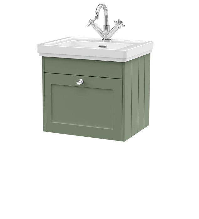 Old London Ashwick Satin Green 500mm Wall Hung 1-Drawer Unit With Basin