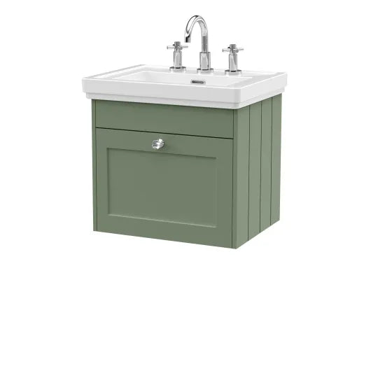 Old London Ashwick Satin Green 500mm Wall Hung 1-Drawer Unit With Basin