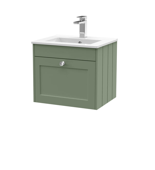 Old London Ashwick Satin Green 500mm Wall Hung 1-Drawer Unit With Minimalist Basin