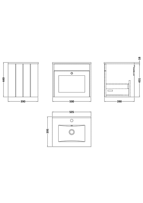 Old London Ashwick Satin Green 500mm Wall Hung 1-Drawer Unit With Minimalist Basin