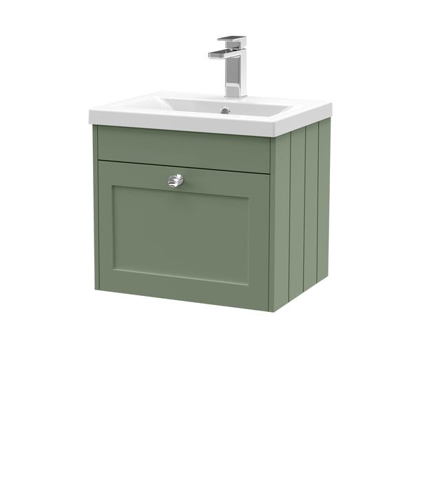 Old London Ashwick Satin Green 500mm Wall Hung 1-Drawer Unit With Mid-Edged Basin