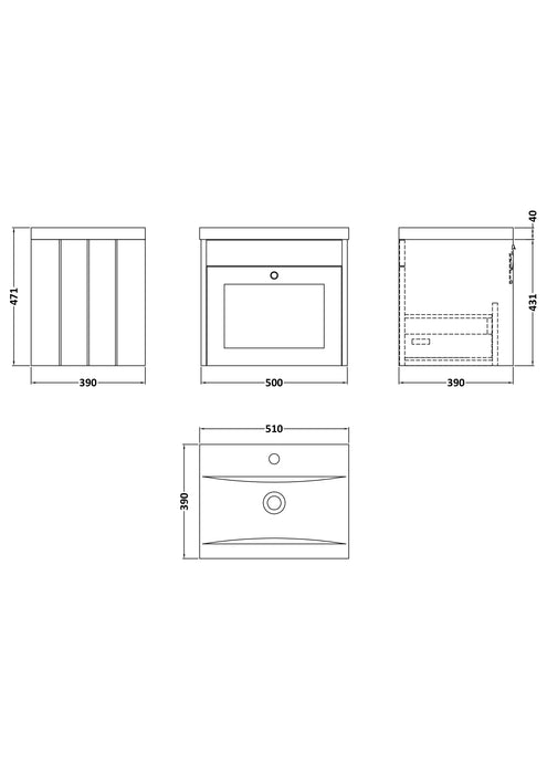 Old London Ashwick Satin Green 500mm Wall Hung 1-Drawer Unit With Mid-Edged Basin