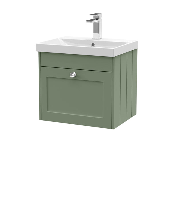 Old London Ashwick Satin Green 500mm Wall Hung 1-Drawer Unit With Thin-Edged Basin