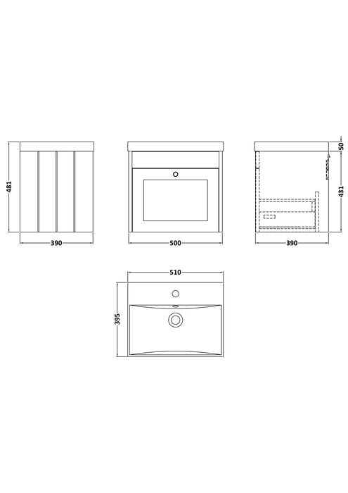 Old London Ashwick Satin Green 500mm Wall Hung 1-Drawer Unit With Thin-Edged Basin