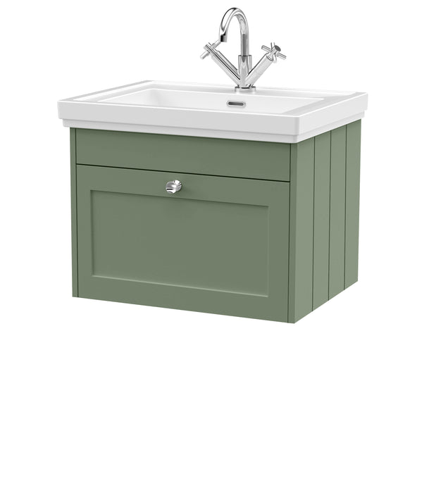 Old London Ashwick Satin Green 600mm Wall Hung 1-Drawer Unit