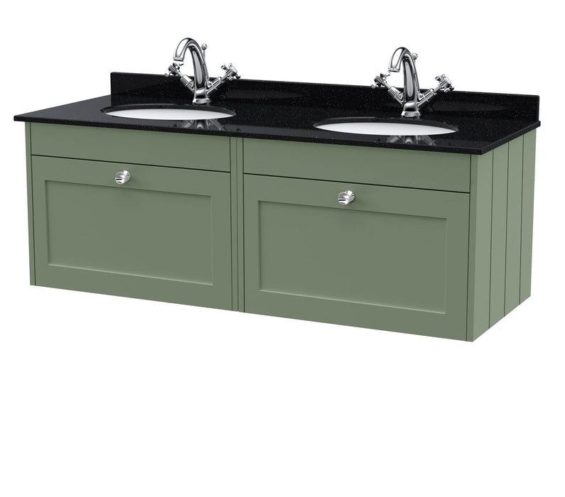 Old London Ashwick Satin Green 1200mm Wall Hung 2-Drawer Unit With Marble Top