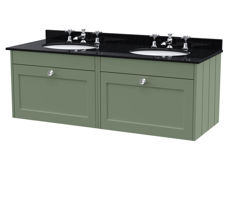 Old London Ashwick Satin Green 1200mm Wall Hung 2-Drawer Unit With Marble Top