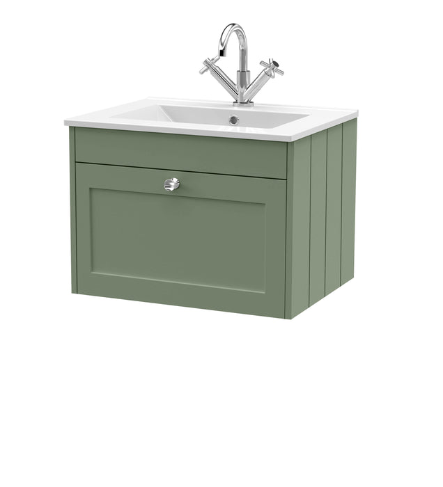 Old London Ashwick Satin Green 600mm Wall Hung 1-Drawer Unit With Basin 1 Tap Hole